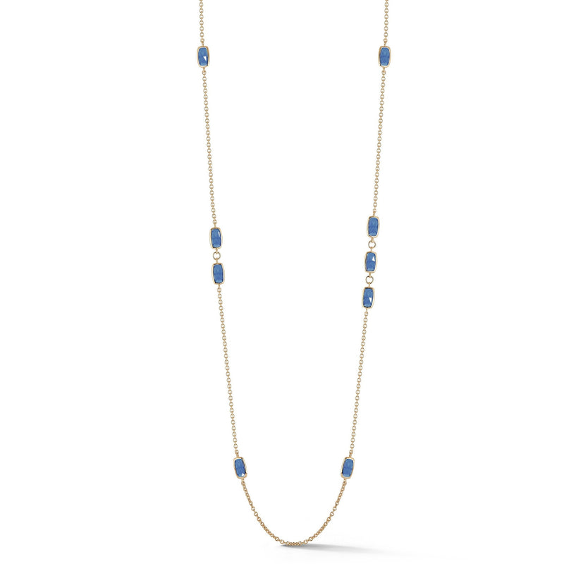 Gaia - Station Necklace with London Blue Topaz, 18k Yellow Gold