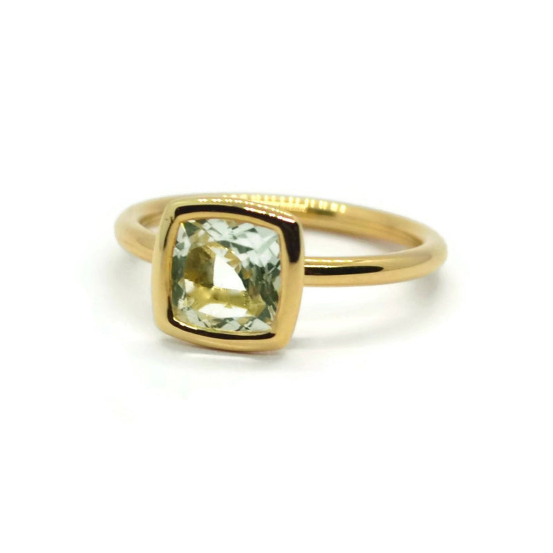 Gaia - Small Stackable Ring with Prasiolite, 18k Yellow Gold