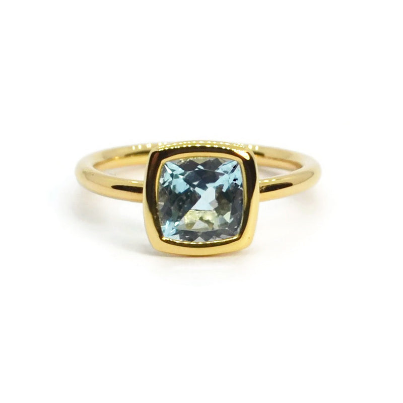 Gaia - Small Stackable Ring with Blue Topaz, 18k Yellow Gold