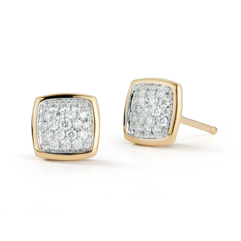 Gaia - Stud Earrings with Diamonds, 18k White and Yellow Gold