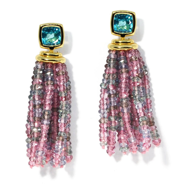 A & Furst - Gaia - Drop Tassel Earrings with Apatite and Multicolor Tourmalines, 18k Yellow Gold
