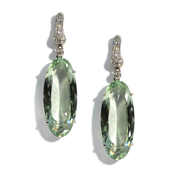 A & Furst - Fleur de Lys - Earrings with Prasiolite and Diamonds, 18k White Gold