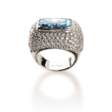 Follia - Ring with Blue Topaz and Diamonds, 18k White Gold