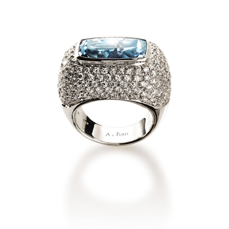A & Furst - Follia - Ring with Blue Topaz and Diamonds, 18k White Gold