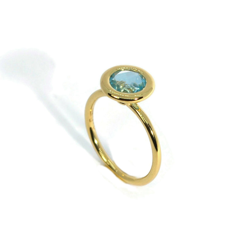A & Furst - Gaia - Small Stackable Ring with Round Blue Topaz, 18k Yellow Gold