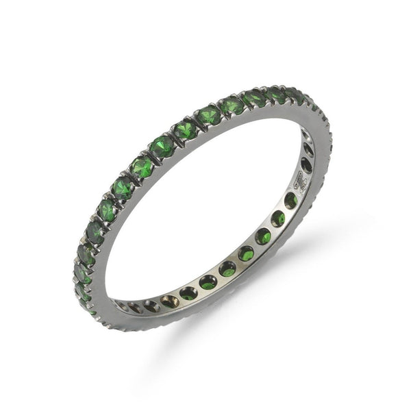 France Eternity Band Ring with Tsavorite Garnet all around, French-set, 18k Blackened Gold