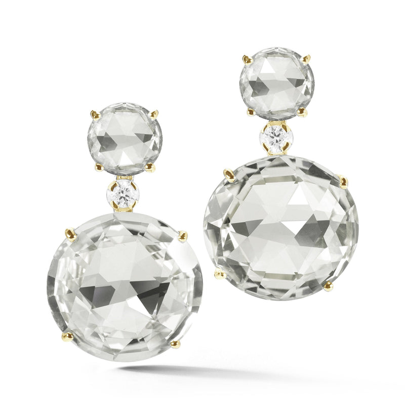 Bouquet - Drop Earrings with Rock Crystal and Diamonds, 18k Yellow Gold