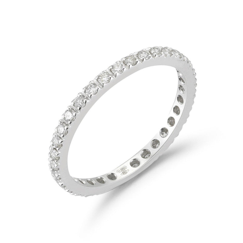 France Eternity Band Ring with White Diamonds all around, French-set, 18k White Gold