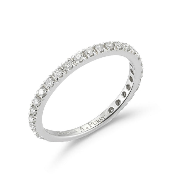 A & Furst - France Band Ring with White Diamonds on the 3/4, French-set, 18k White Gold