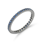 France Eternity Band Ring with Blue Sapphires all around, French-set, 18k Blackened Gold