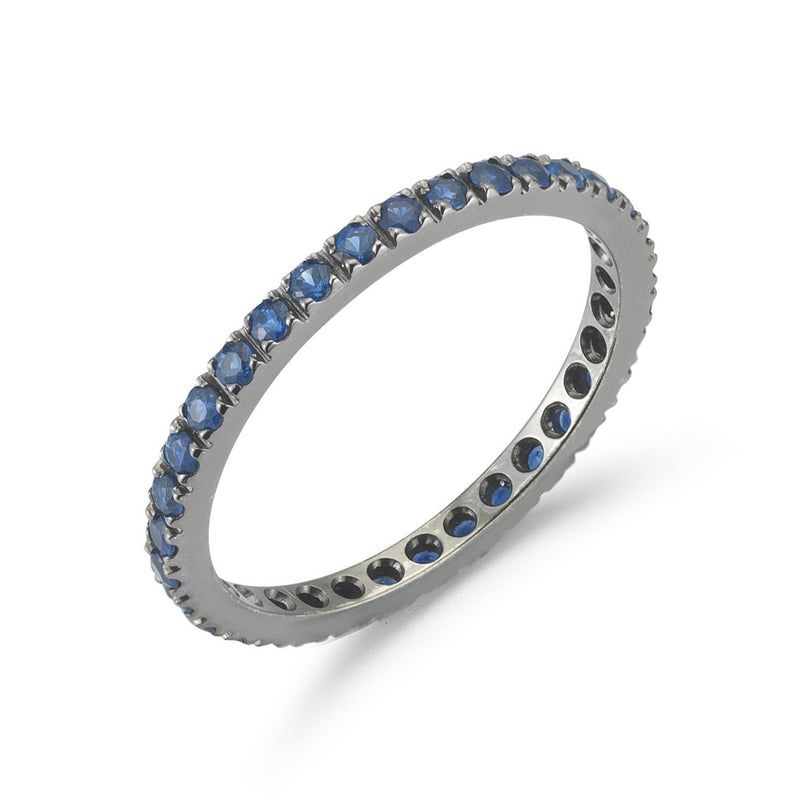 France Eternity Band Ring with Blue Sapphires all around, French-set, 18k Blackened Gold