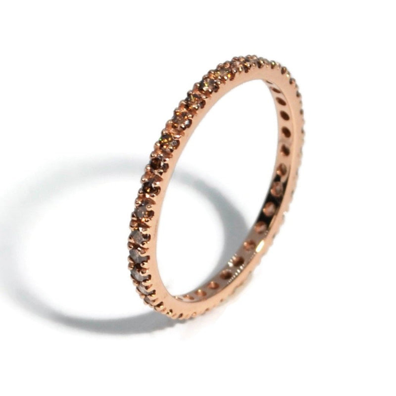 France Eternity Band Ring with Brown Diamonds all around, French-set, 18k Rose Gold