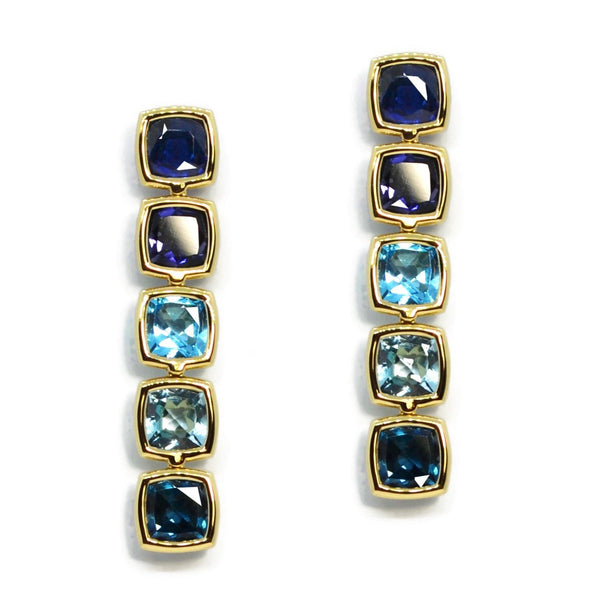 A & Furst - Gaia - Drop Earrings with Multicolor Blue Tones Gemstones, 18k Yellow Gold