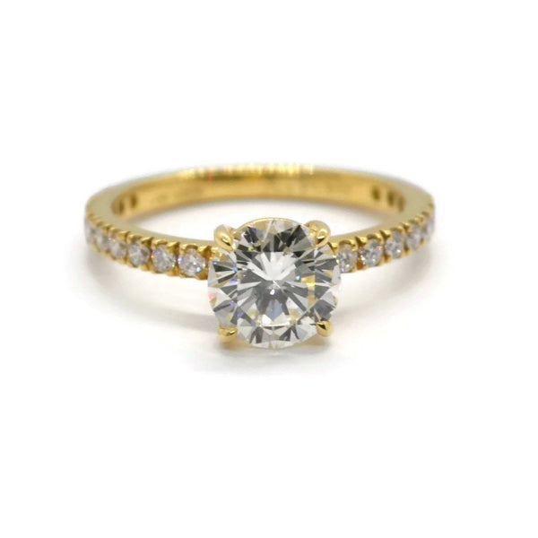 France Engagement Ring with Round Diamond 1.33 carat, 18k Yellow Gold