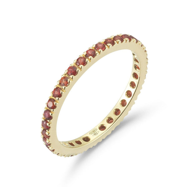 France Eternity Band Ring with Orange Sapphires all around, French-set, 18k Yellow Gold
