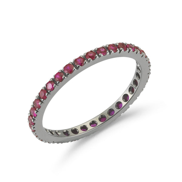 France Eternity Band Ring with Rubies all around, French-set, 18k Blackened Gold