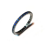 France Eternity Band Ring with Blue Sapphires all around, French-set, 18k Blackened Gold