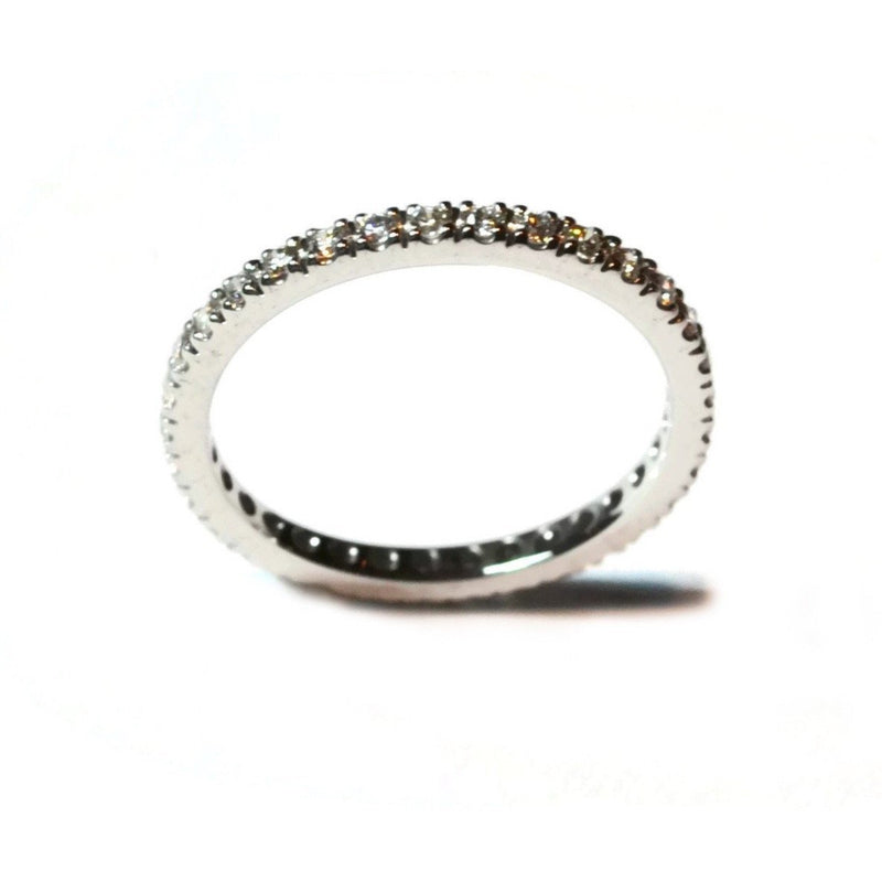 France Eternity Band Ring with White Diamonds all around, French-set, 18k White Gold