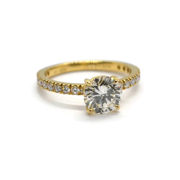 France Engagement Ring with Round Diamond 1.33 carat, 18k Yellow Gold