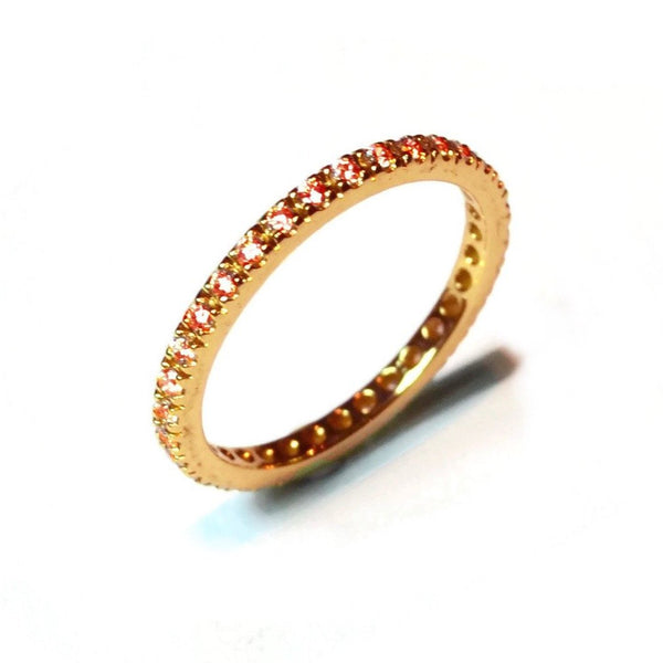 France Eternity Band Ring with Orange Sapphires all around, French-set, 18k Yellow Gold