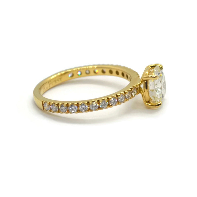 France Engagement Ring with Round Diamond 1.33 carat, 18k Yellow Gold