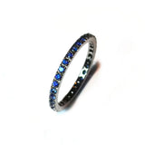 France Eternity Band Ring with Blue Sapphires all around, French-set, 18k Blackened Gold