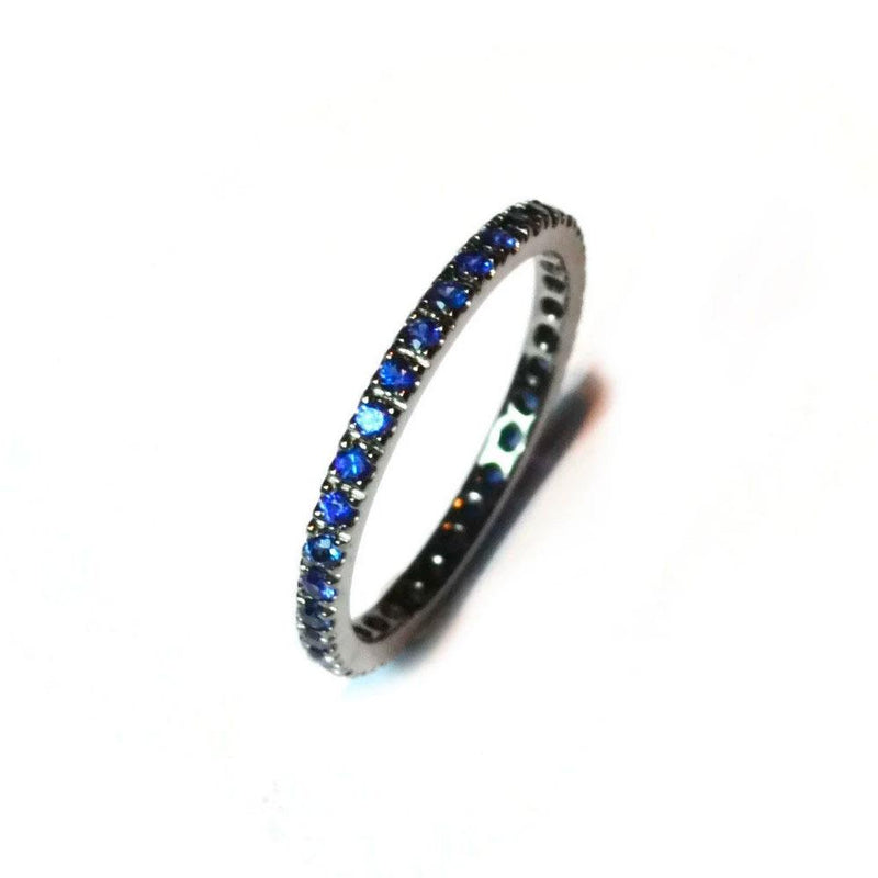 France Eternity Band Ring with Blue Sapphires all around, French-set, 18k Blackened Gold