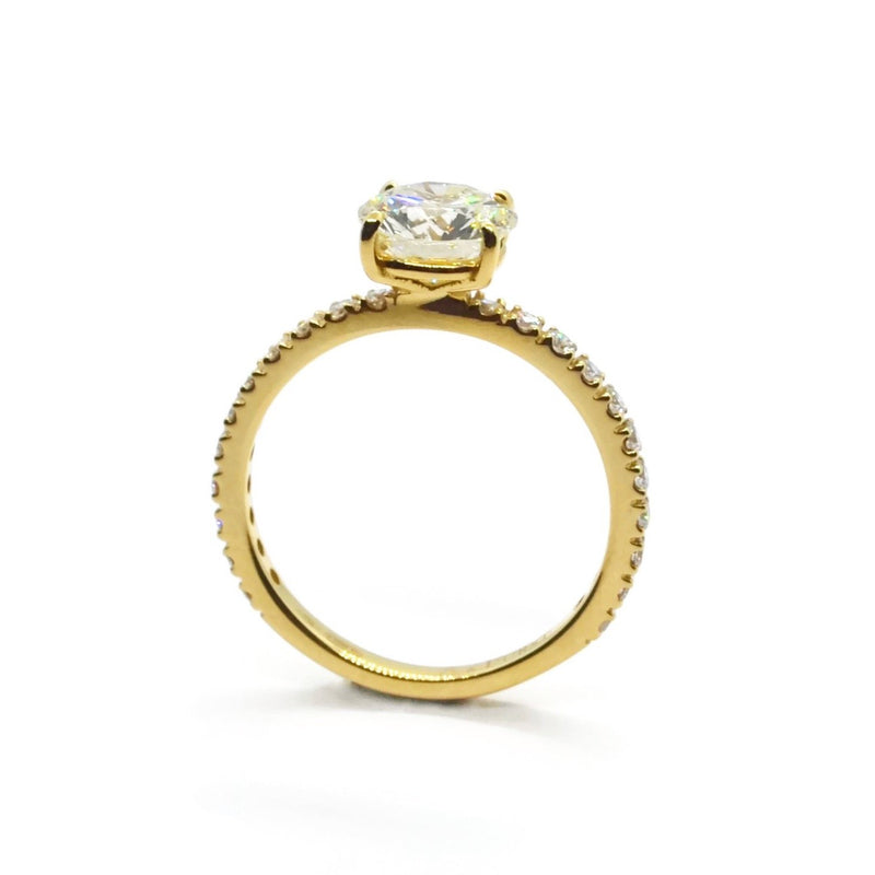 France Engagement Ring with Round Diamond 1.33 carat, 18k Yellow Gold