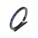 France Eternity Band Ring with Blue Sapphires all around, French-set, 18k Blackened Gold