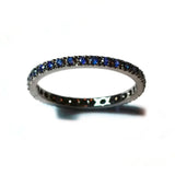 France Eternity Band Ring with Blue Sapphires all around, French-set, 18k Blackened Gold
