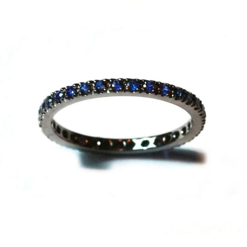 France Eternity Band Ring with Blue Sapphires all around, French-set, 18k Blackened Gold