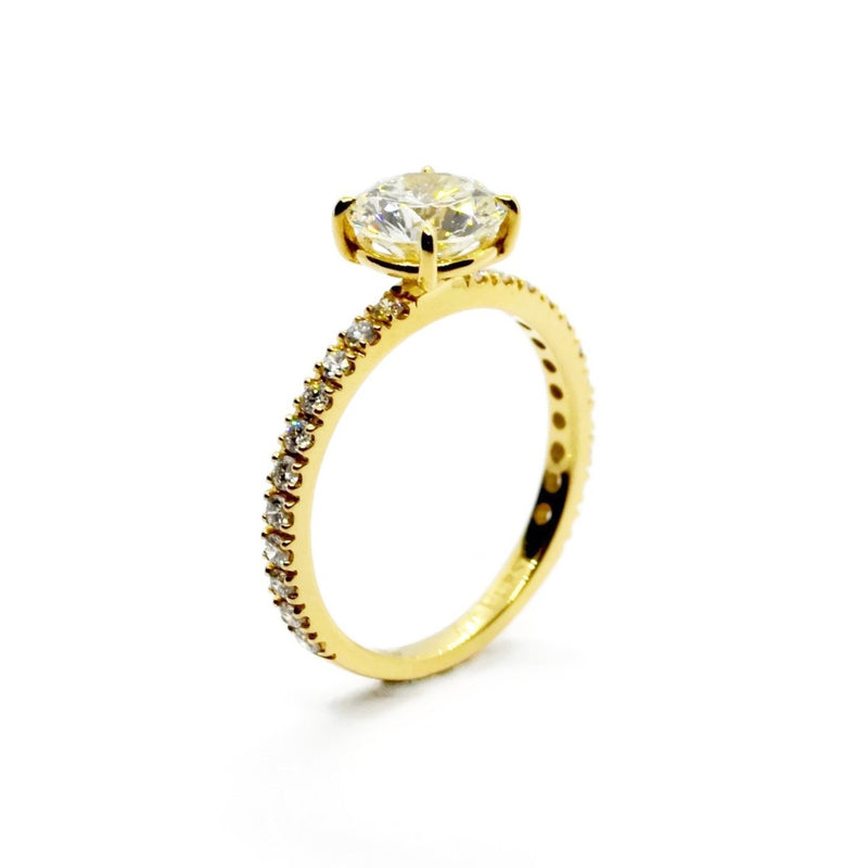 France Engagement Ring with Round Diamond 1.33 carat, 18k Yellow Gold