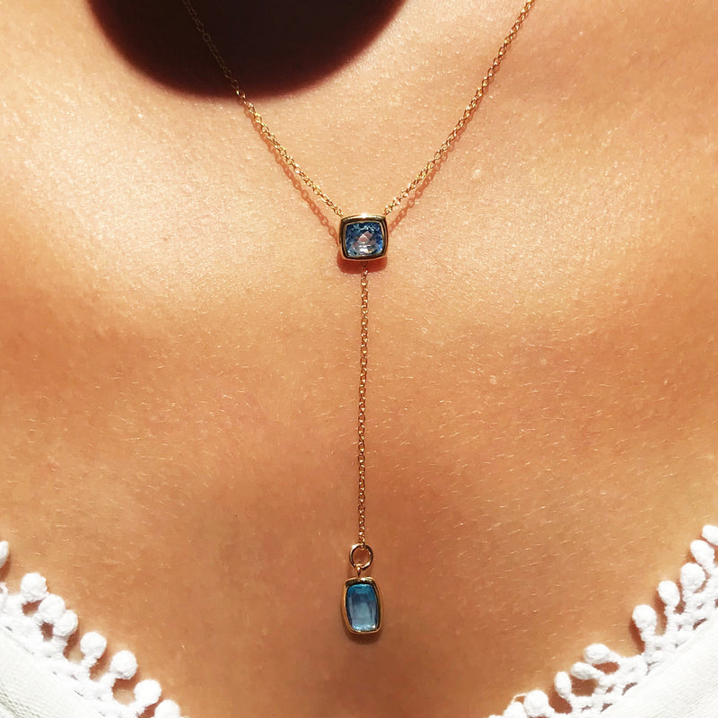 Hexagon London Blue Topaz Diamond Halo Necklace – Wexford Jewelers