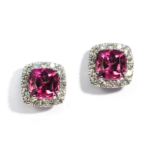 A & Furst - Dynamite - Stud Earrings with Intense Pink Tourmaline and Diamonds, 18k White Gold