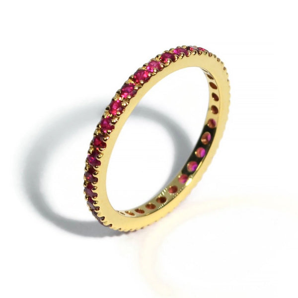 A & Furst - France Eternity Band Ring with Rubies all around, French-set, 18k Yellow Gold