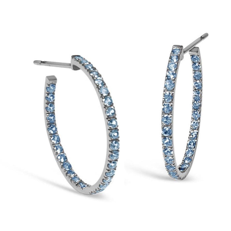 A & Furst - France - Hoop Earrings with Blue Topaz inside-out, French-set, 18k Blackened Gold