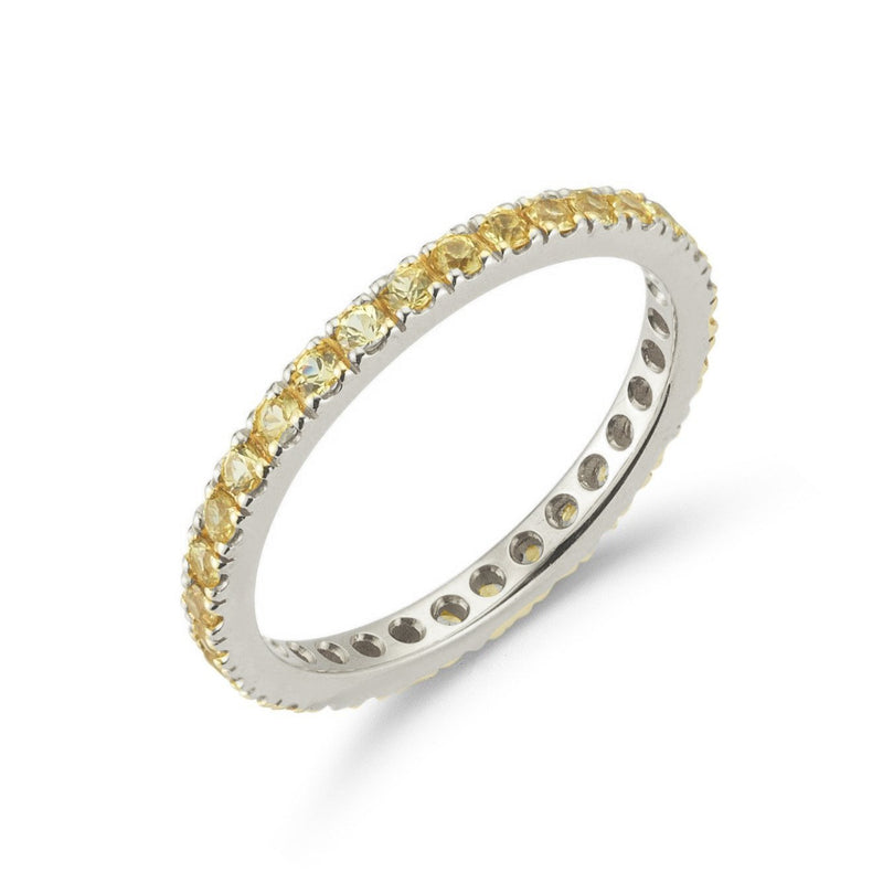 France - Eternity Band Ring with Yellow Sapphires all around, French-set, 18k White Gold