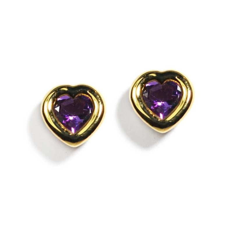 A & Furst - Gaia - Heart Stud Earrings with Amethyst, 18k Yellow Gold