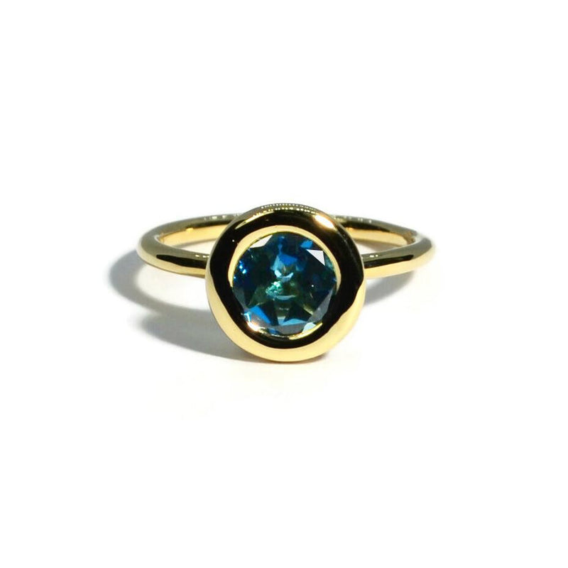 A & Furst - Gaia - Small Stackable Ring with Round London Blue Topaz, 18k Yellow Gold