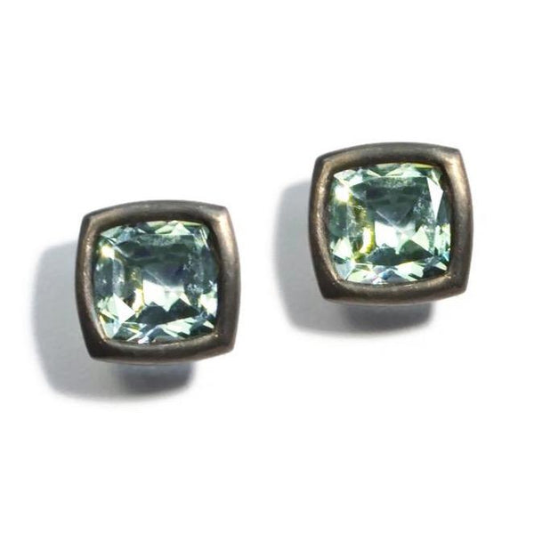 A & Furst - Gaia - Stud Earrings with Prasiolite, Blackened Satin Silver, 18k Yellow Gold