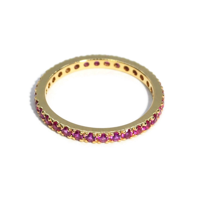 A & Furst - France Eternity Band Ring with Vivid Pink Sapphires all around, French-set, 18k Yellow Gold