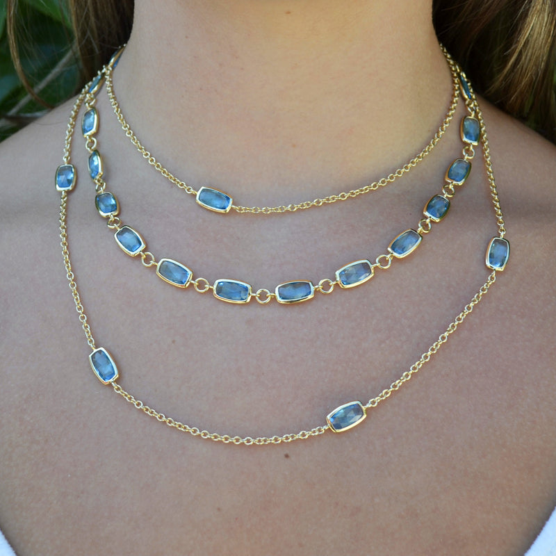 A & Furst - Gaia - Station Necklace with Swiss Blue Topaz, 18k Yellow Gold