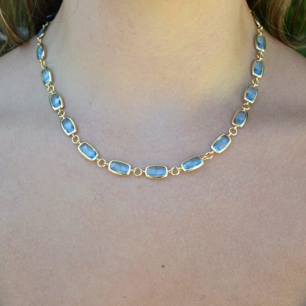 A & Furst - Gaia - Necklace with Swiss Blue Topaz, 18k Yellow Gold