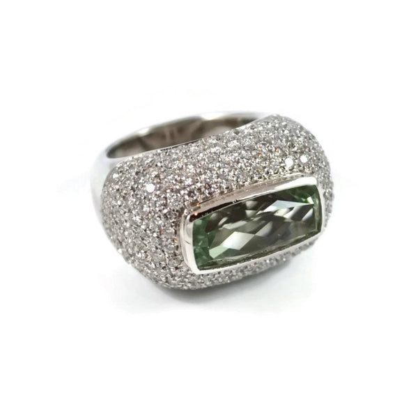 Follia - Ring with Prasiolite and Diamonds, 18k White Gold