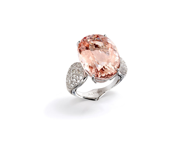 A & Furst - Fleur de Lys - Cocktail Ring with Morganite and Diamonds, 18k White Gold
