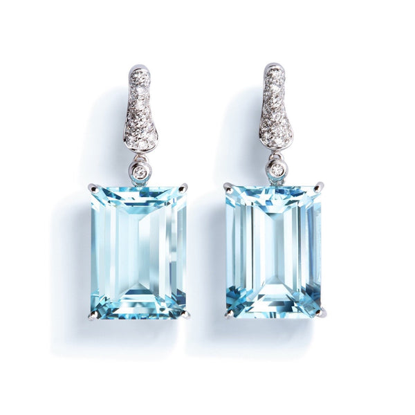 A & Furst - Fleur de Lys - Earrings with Aquamarine and Diamonds, 18k White Gold