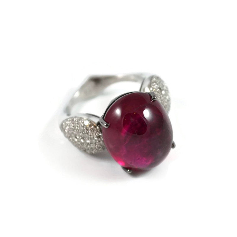 Fleur de Lys - Ring with Rubellite and Diamonds, 18k White Gold