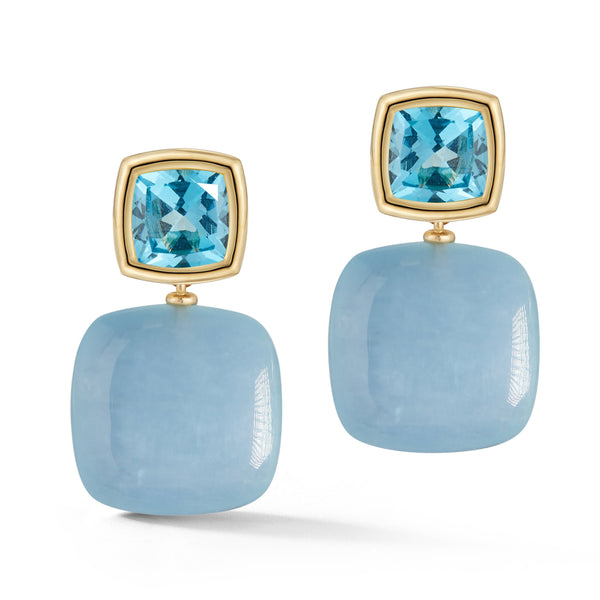 A & Furst - Gaia - Drop Earrings with Blue Topaz and Milky Aquamarine, 18k Yellow Gold