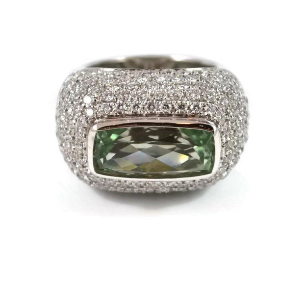 Follia - Ring with Prasiolite and Diamonds, 18k White Gold