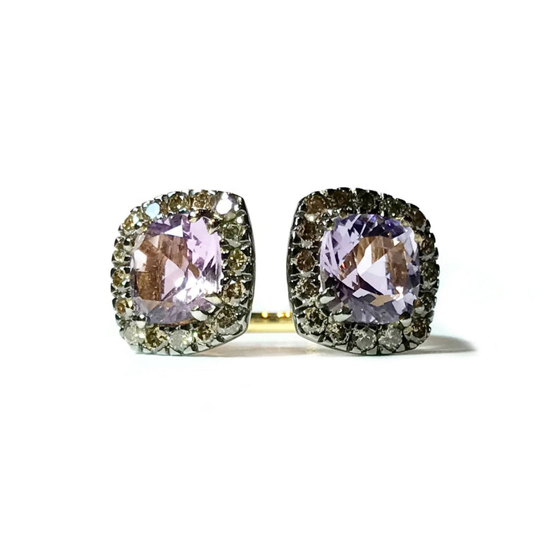 A & Furst - Dynamite - Double Stones Ring with Rose de France and Brown Diamonds, 18k Yellow Gold